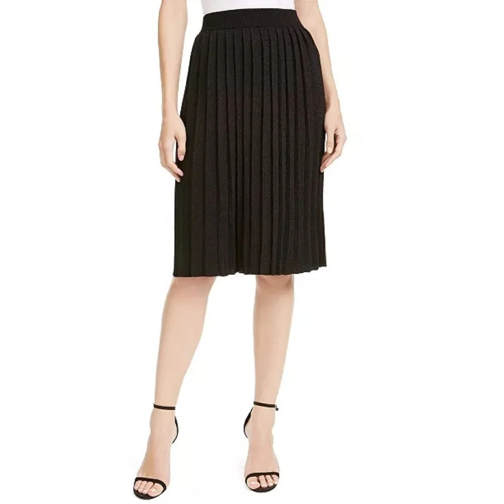 Anne Klein Glitter Pleated Knit Skirt Black